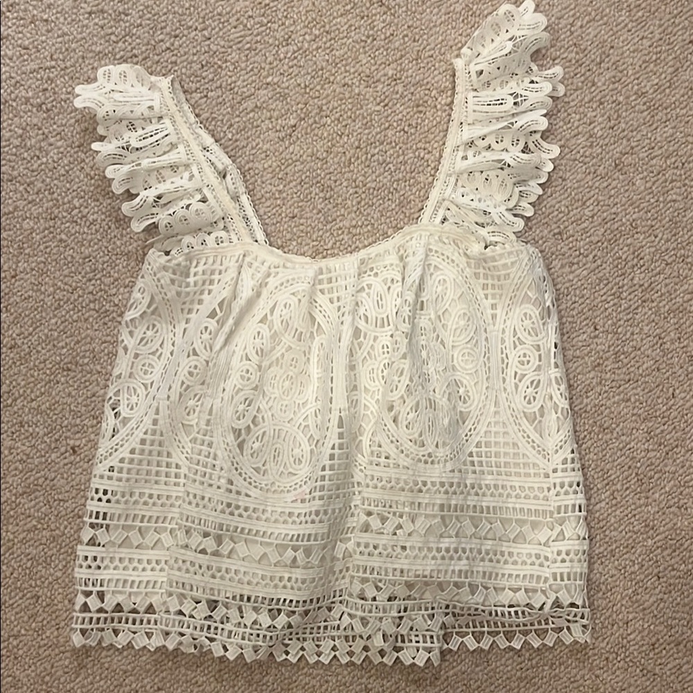 Anthropologie Eri + Ali Ruffled Lace  Blouse White Top
